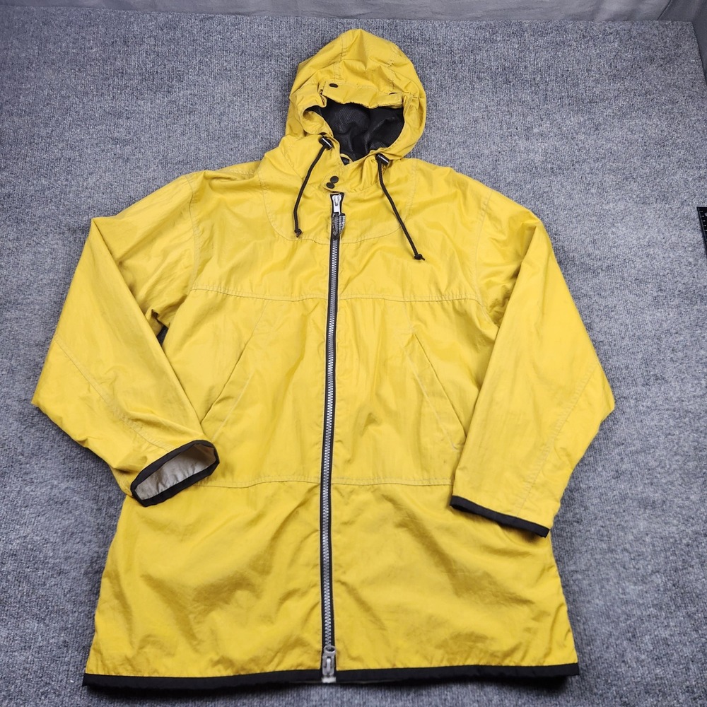Brookstone Mens Yellow Hooded Rain Jacket‎ Nylon Mesh Lined Parka L/XL